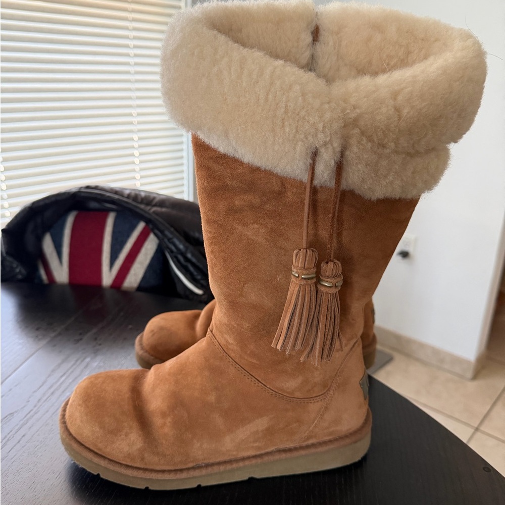 UGG Tan Suede Winter Boots with Cream Shearling